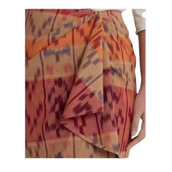 Lauren Ralph Lauren True Wrap Skirt Above Knee Geo Motif Ruffle Ikat Fall NEW 18 - Picture 6 of 11